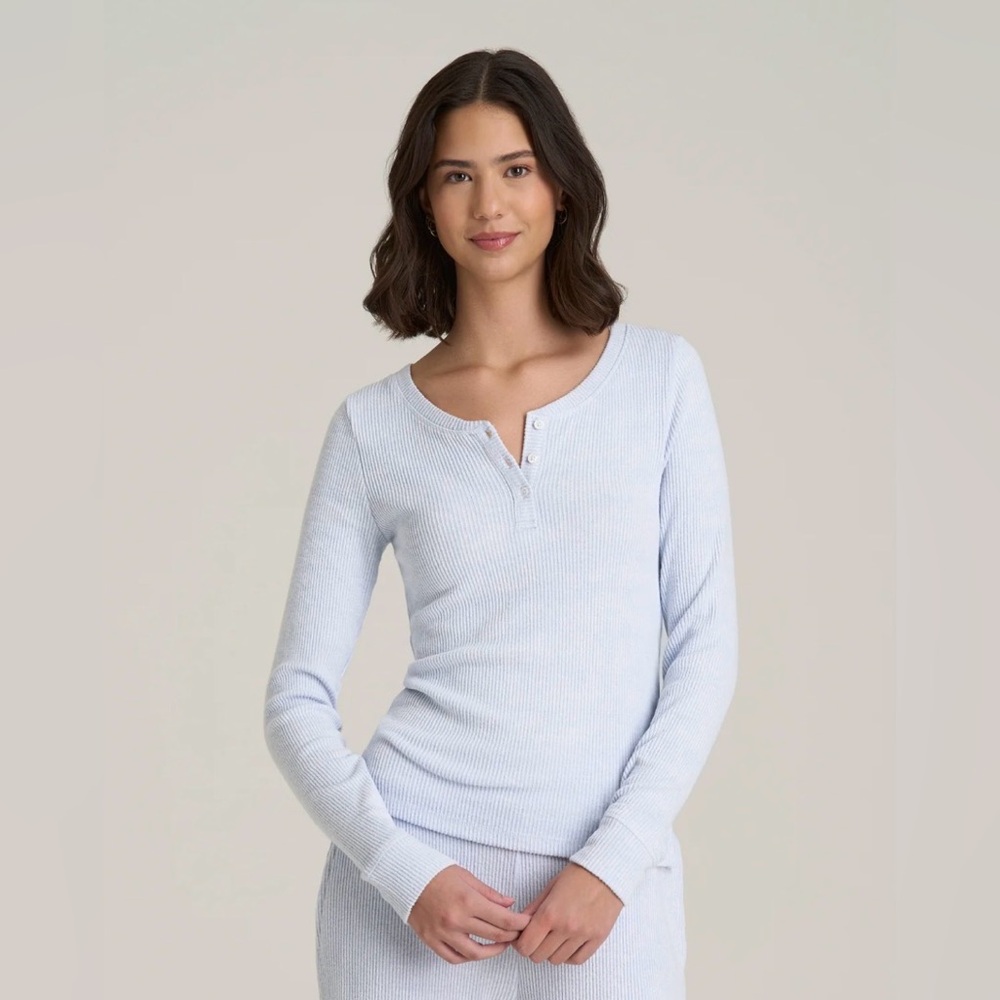 Aerie Ribbed Soft Blue Waffle Knit Henley Top